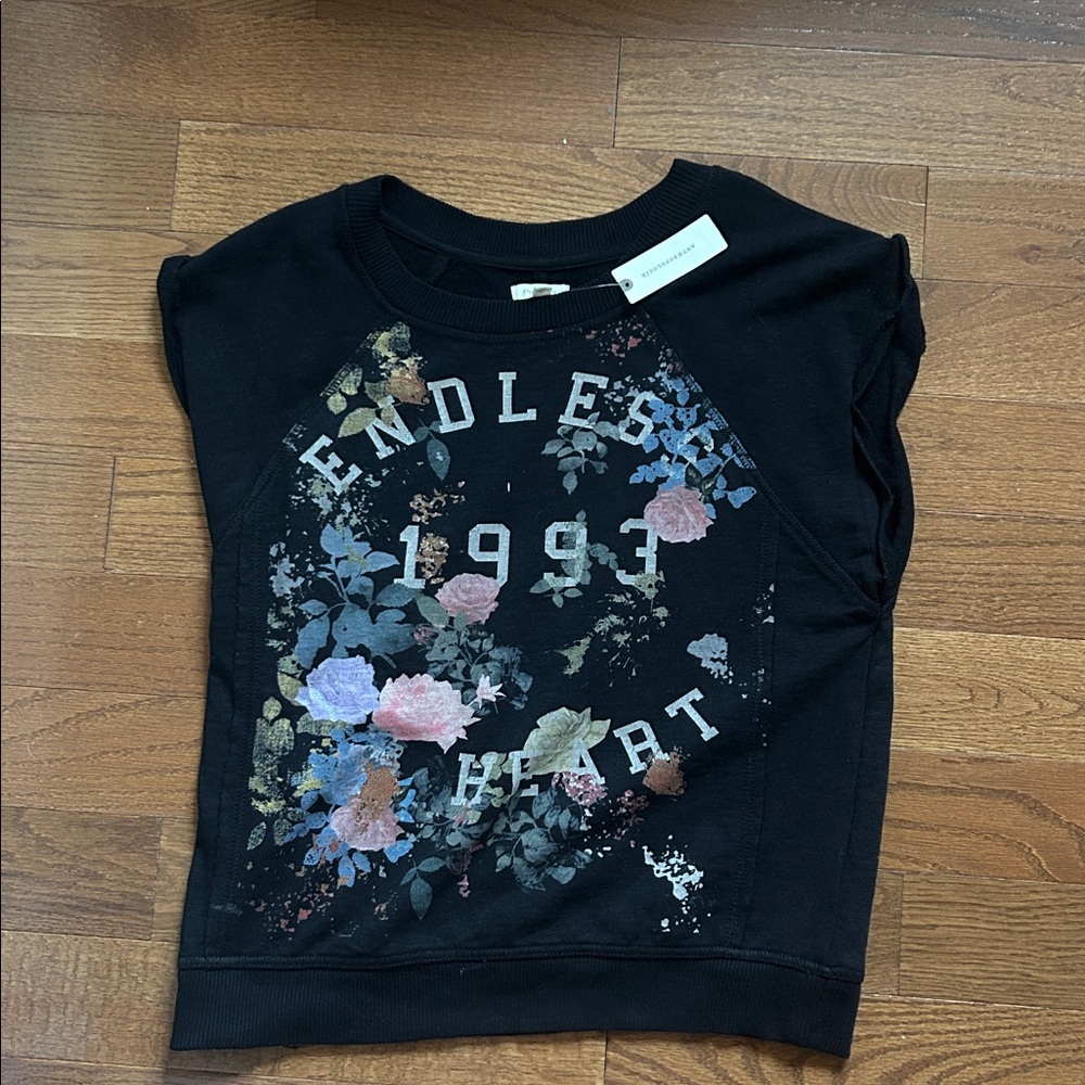 NWT Pilcro Black Floral Cutoff Sweatshirt